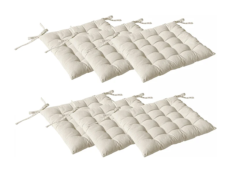 Lot de 6 galettes piquées, carré 38x38cm, écru, avec nouettes, 100% coton, collection Panama