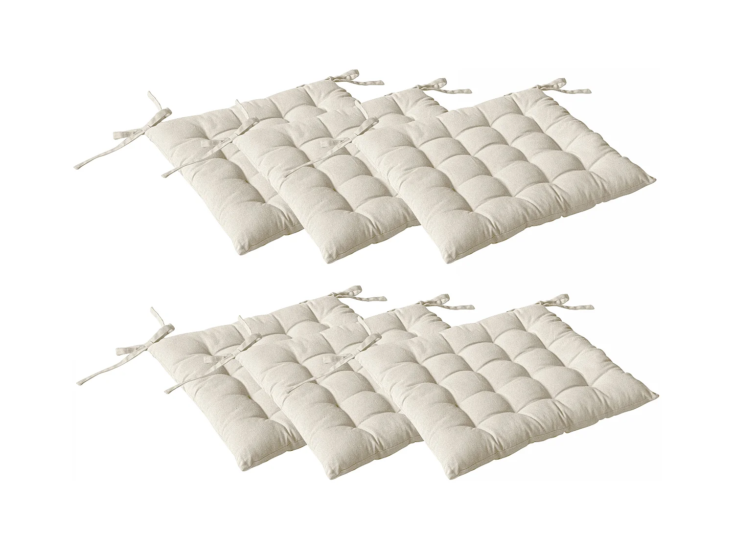 Lot de 6 galettes piquées, carré 38x38cm, écru, avec nouettes, 100% coton, collection Panama