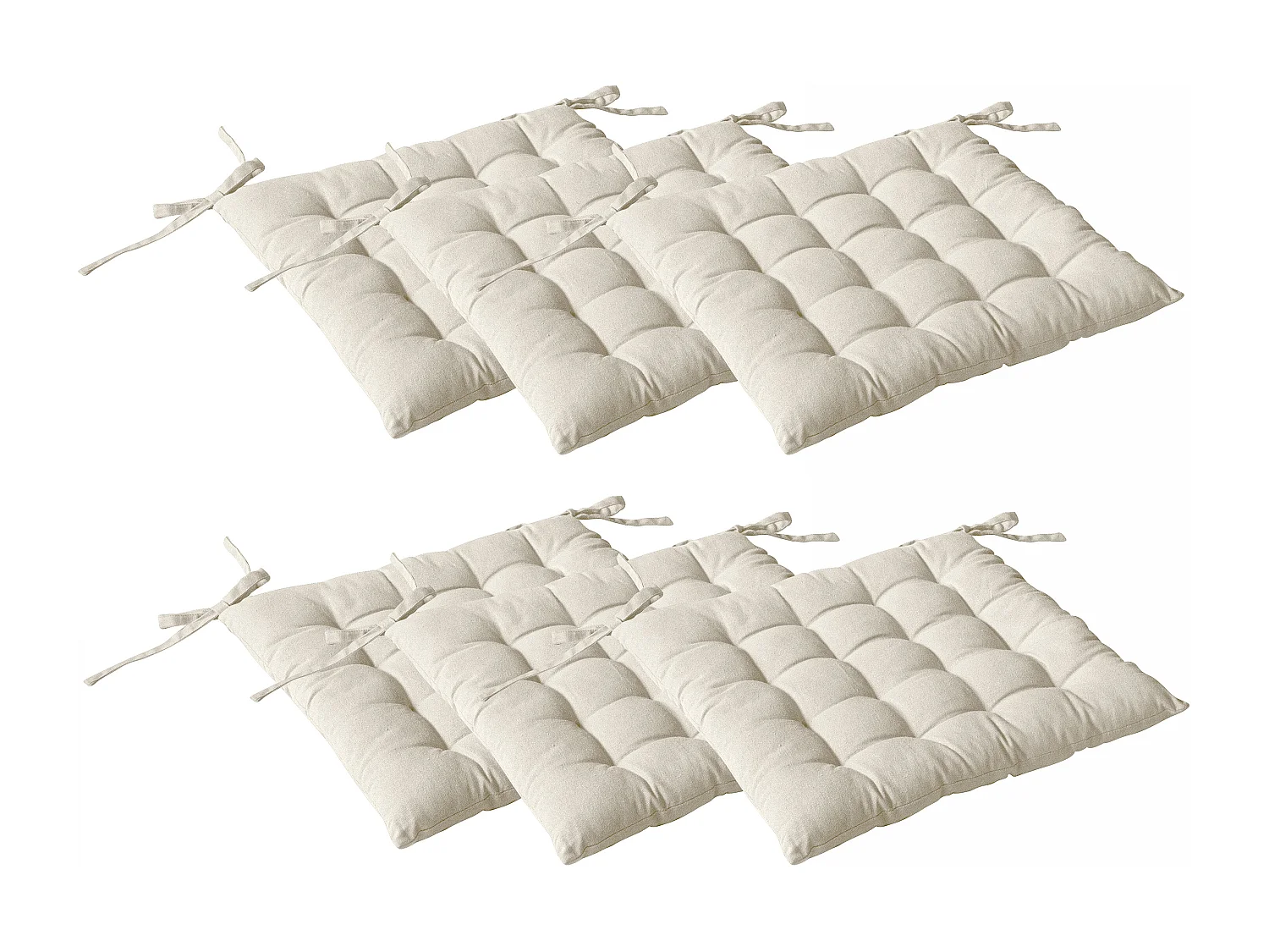 Lot de 6 galettes piquées, carré 38x38cm, écru, avec nouettes, 100% coton, collection Panama