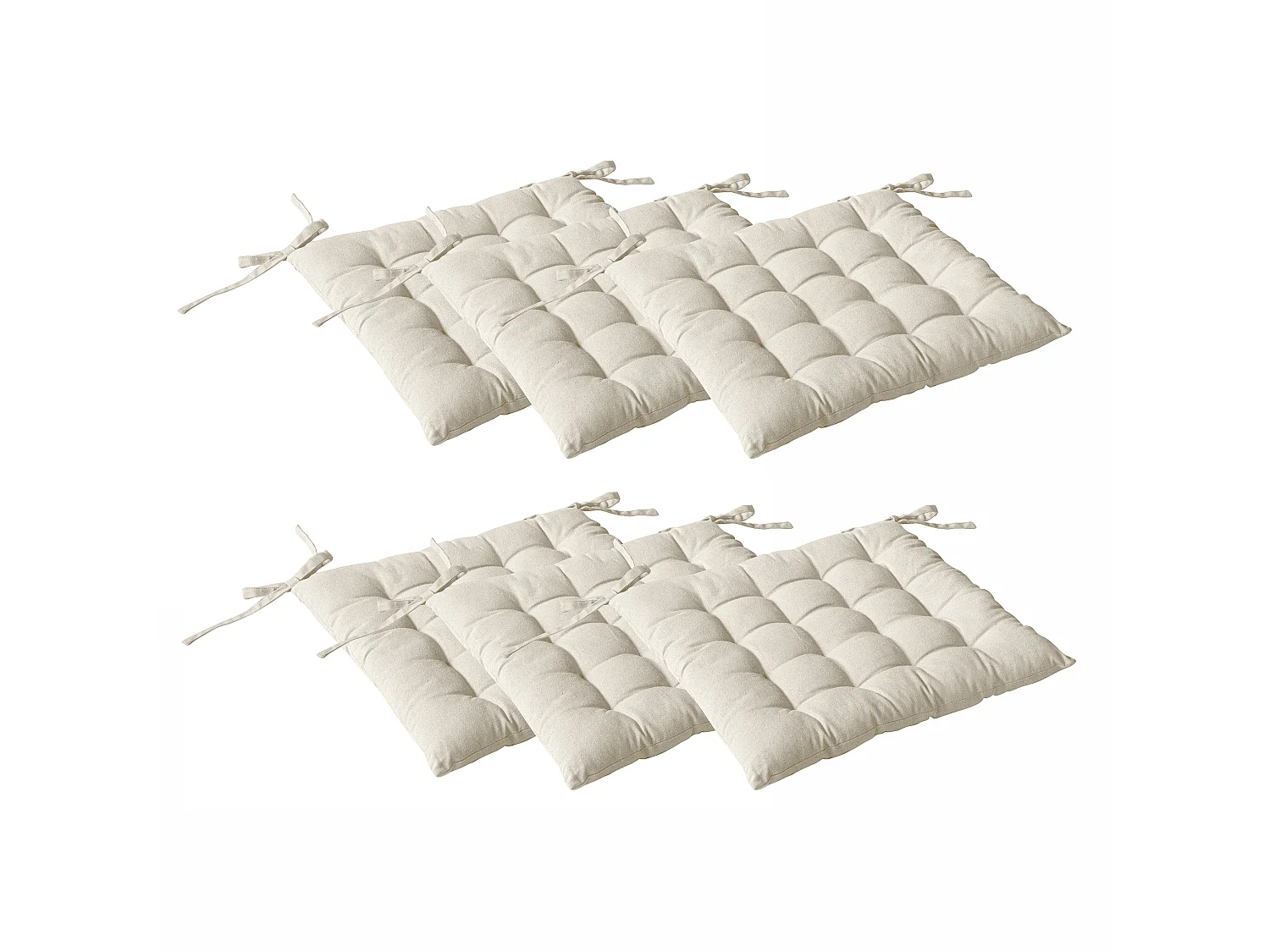 Set van 6 gewatteerde pasteitjes, vierkant 38x38cm, ecru, met knopen, 100% katoen, Panama collectie
