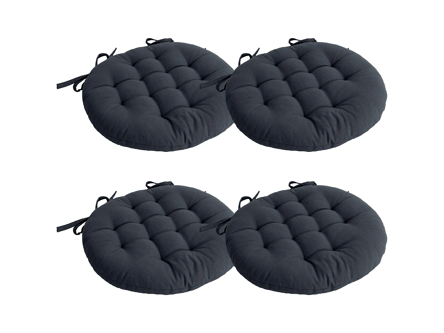 Lot de 4 galettes piquées, ronde 38cm, gris foncé, avec nouettes, 100% coton, collection Panama