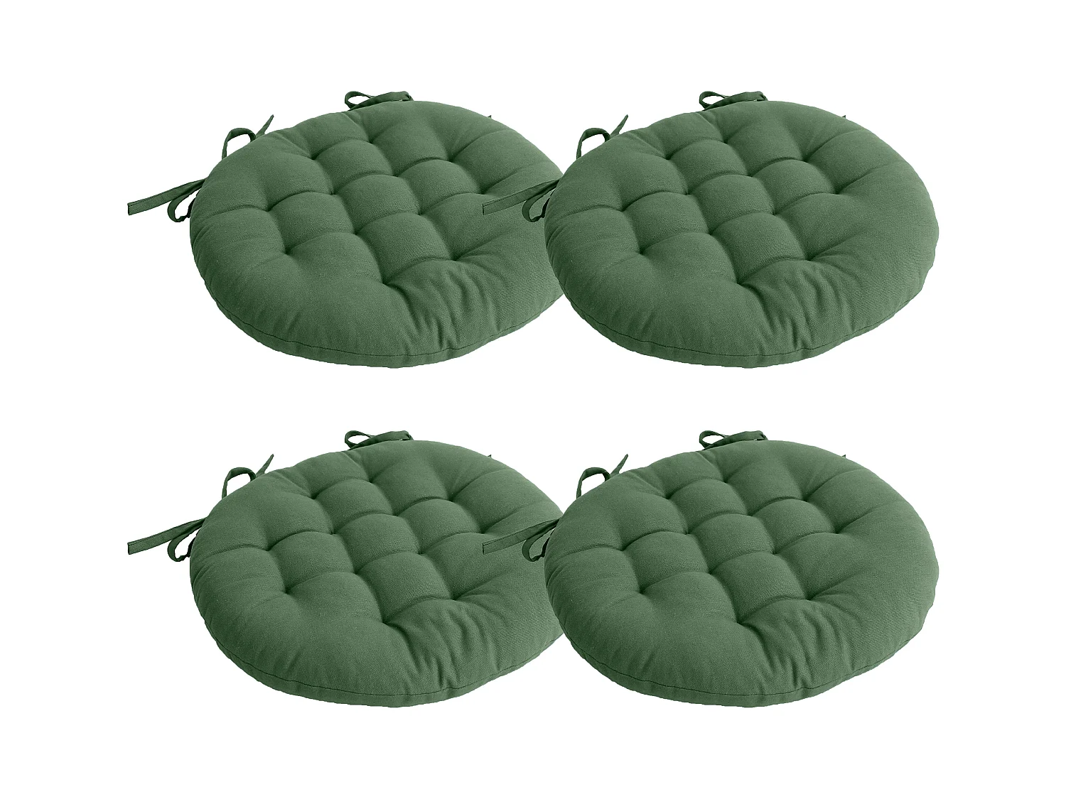 Lot de 4 galettes piquées, ronde 38cm, vert argile, avec nouettes, 100% coton, collection Panama
