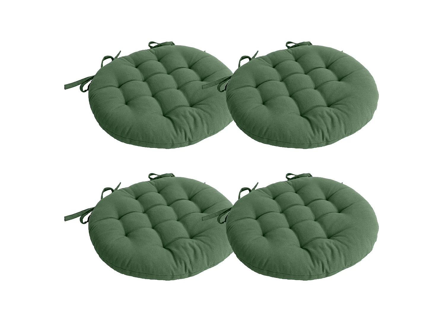 Lot de 4 Galettes Piquées, ronde 38cm, Avec nouettes, 100% coton, Collection Panama, CMADECO - Vert