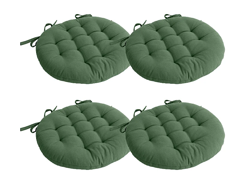 Lot de 4 galettes piquées, ronde 38cm, vert argile, avec nouettes, 100% coton, collection Panama
