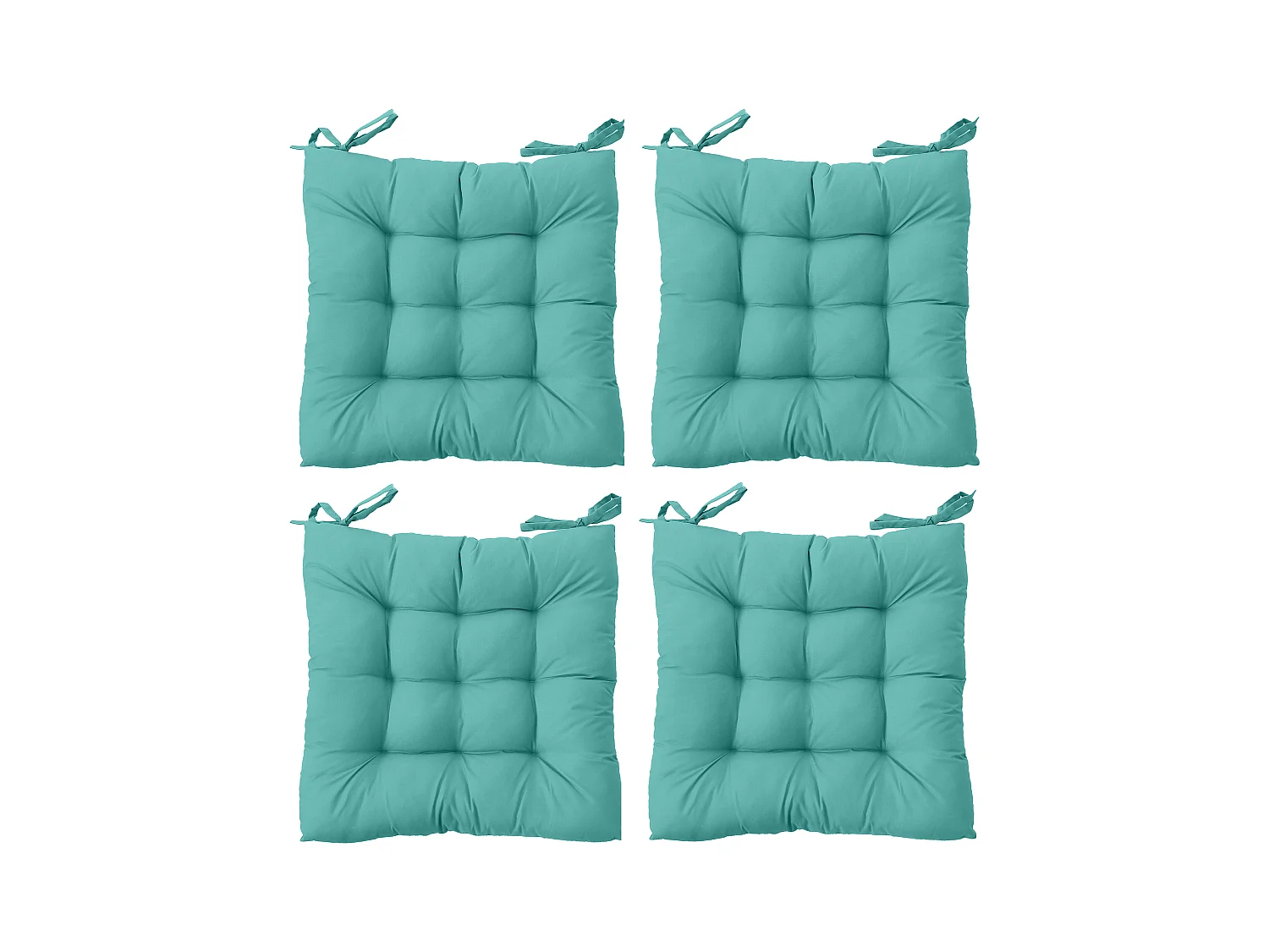4 galettes de chaise, turquoise, carré 36x36cm, tissu déperlant et anti-UV, collection Costa