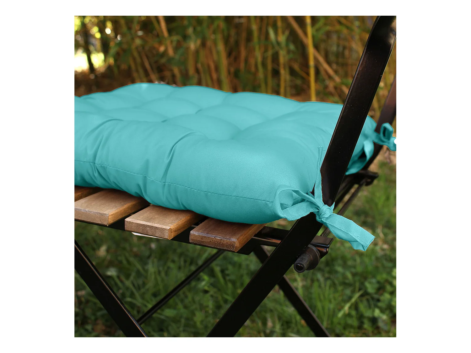 4 galettes de chaise, turquoise, carré 36x36cm, tissu déperlant et anti-UV, collection Costa