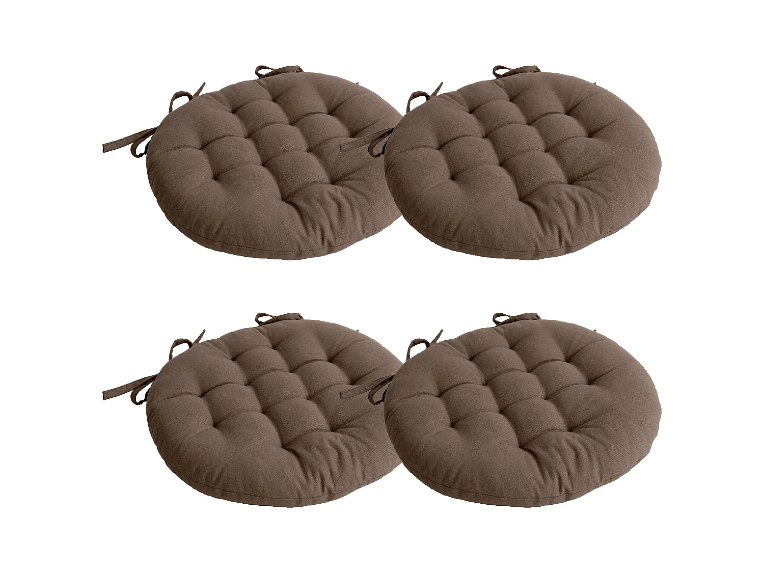 Lot de 4 galettes piquées, ronde 38cm, marron vison, avec nouettes, 100% coton, collection Panama