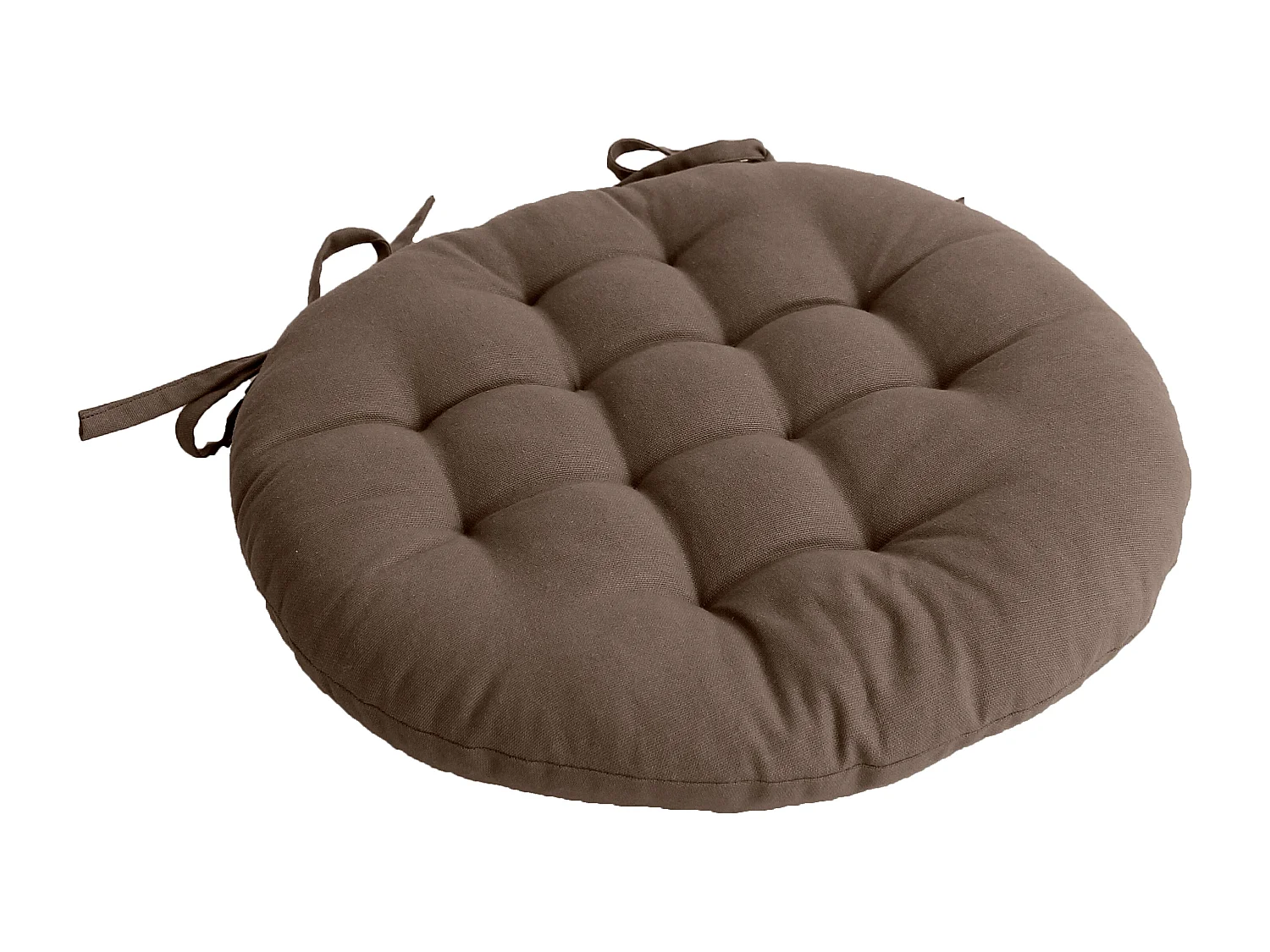 Lot de 4 galettes piquées, ronde 38cm, marron vison, avec nouettes, 100% coton, collection Panama