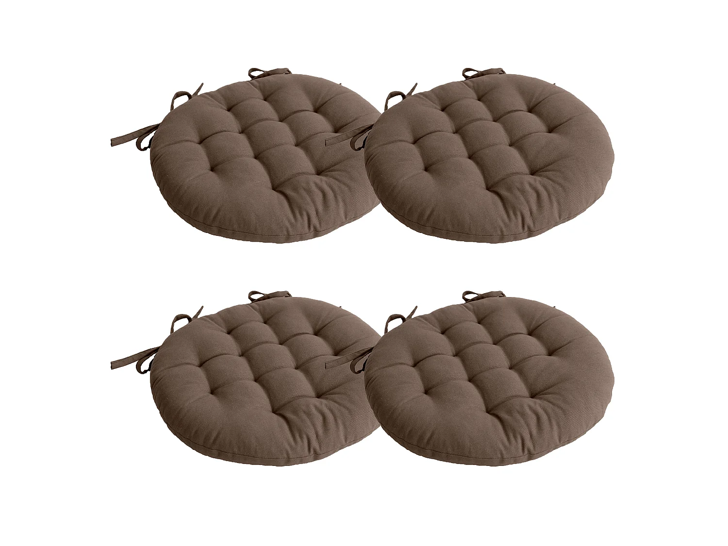 Lot de 4 Galettes Piquées, ronde 38cm, Avec nouettes, 100% coton, Collection Panama, CMADECO - Marron