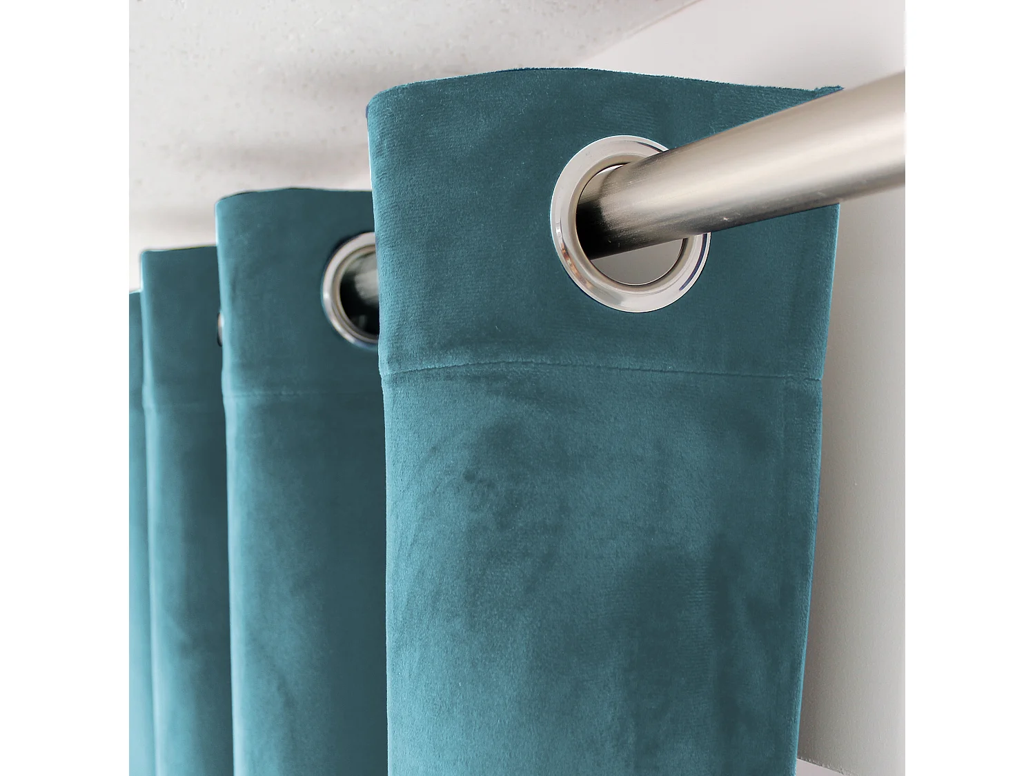 Lot de 2 rideaux avec oeillets, 140x240cm, bleu lagon, velours, collection Nounours