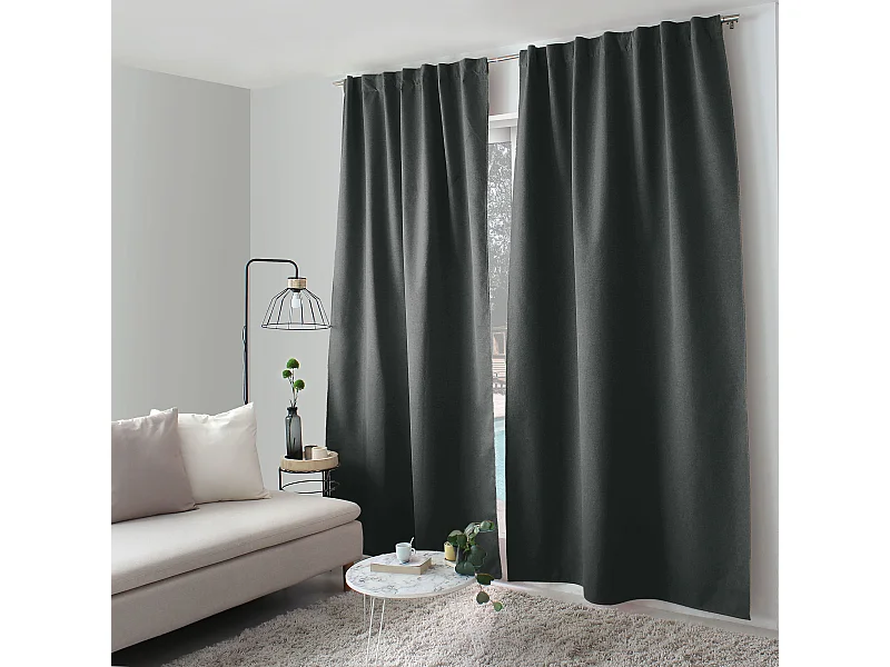 Lot de 2 Rideaux, 100% Occultant, 140x240cm, Gris Foncé, Pattes Cachées, Collection Eclipse