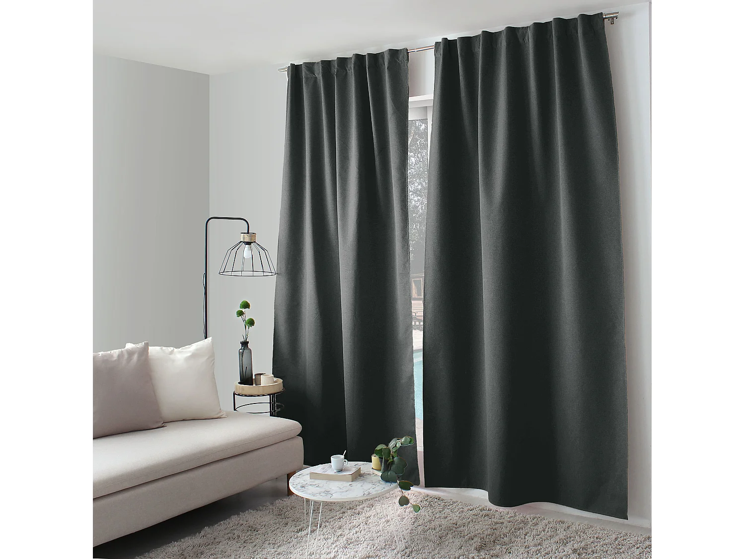 Set van 2 gordijnen, 100% verduisterend, 140x240cm, donkergrijs, verborgen poten, Eclipse collectie
