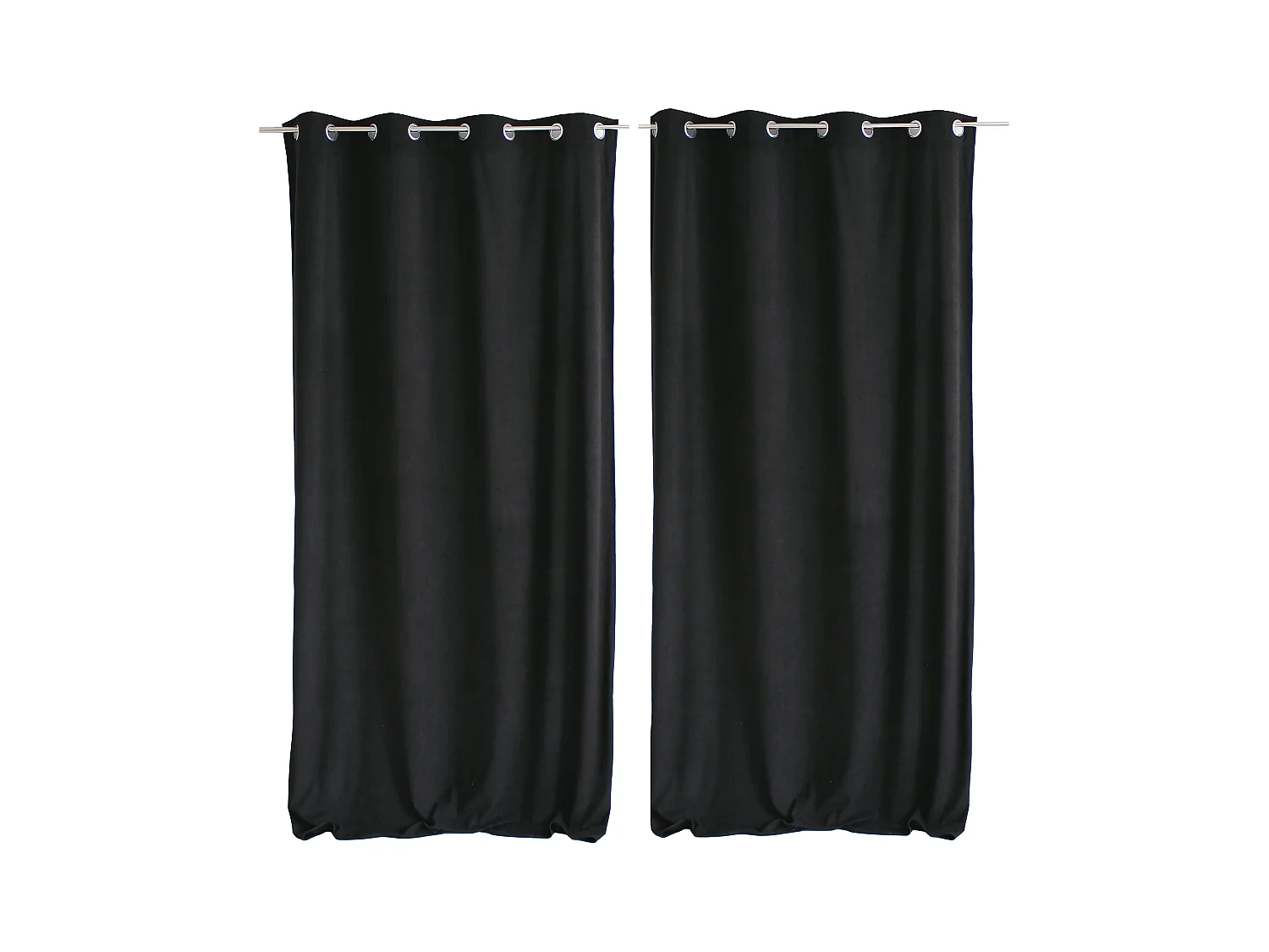 Lot de 2 Rideaux avec Œillets, Noir, Grande Hauteur, 140x260cm, Velours Ras, Collection Calin