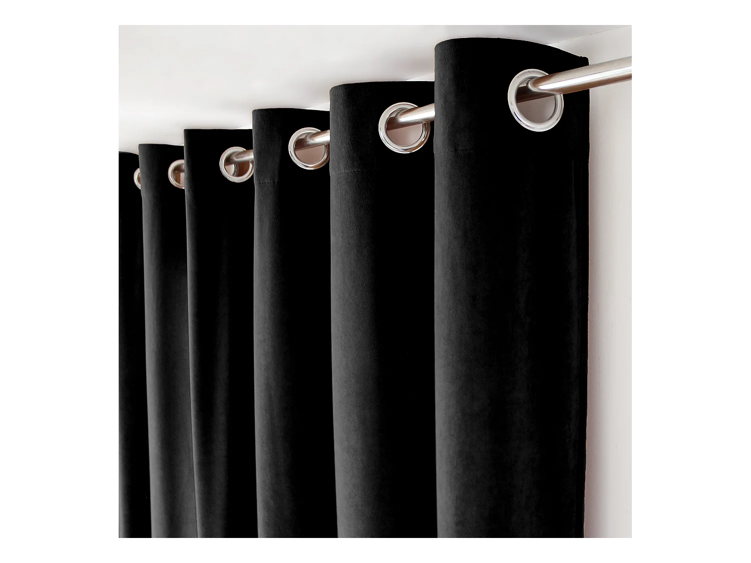 Lot de 2 Rideaux avec Œillets, Noir, Grande Hauteur, 140x260cm, Velours Ras, Collection Calin