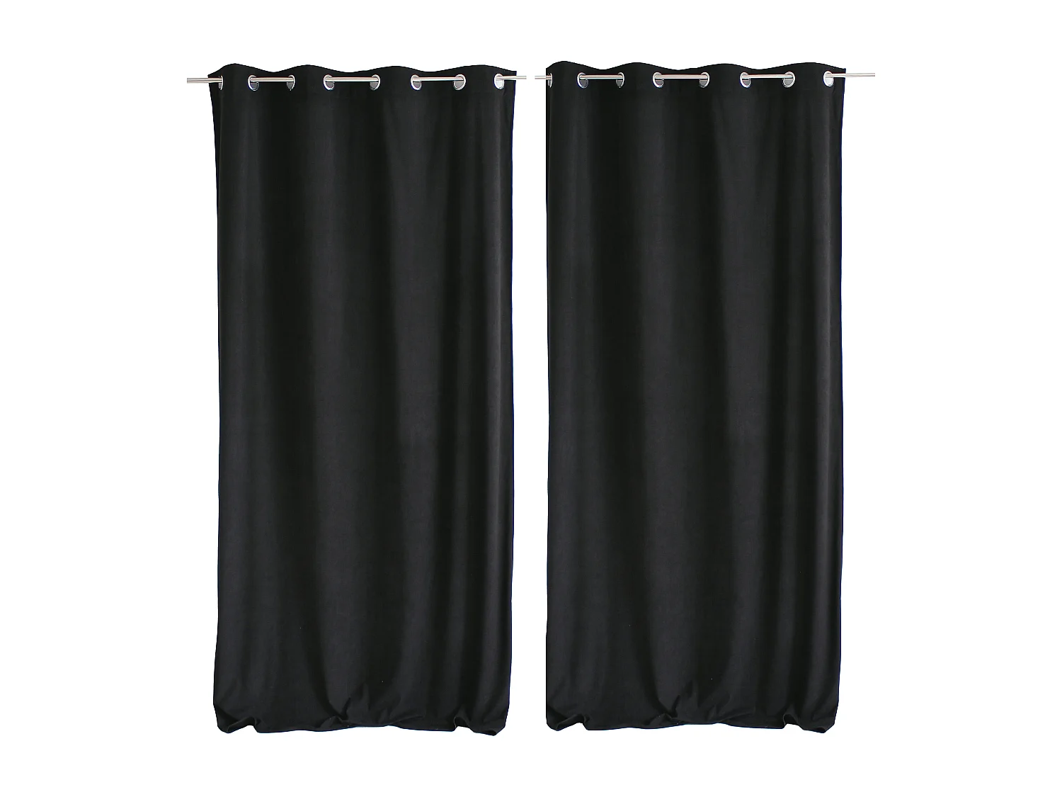Lot de 2 Rideaux avec Œillets, Noir, Grande Hauteur, 140x260cm, Velours Ras, Collection Calin