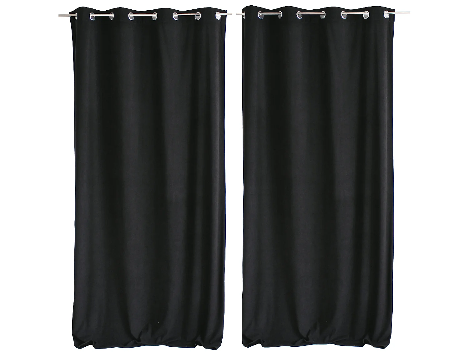 Lot de 2 Rideaux avec Œillets, Grande Hauteur, 140x260cm, Velours Ras, Collection Calin, CMADECO - Noir