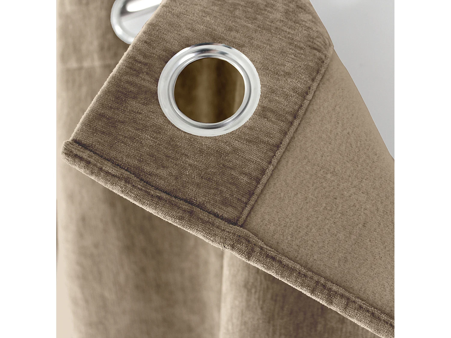 Set van 2 thermische gordijnen met zeilringen, naturel, hoge hoogte, 140x260cm, fluweel, Velvet Collectie