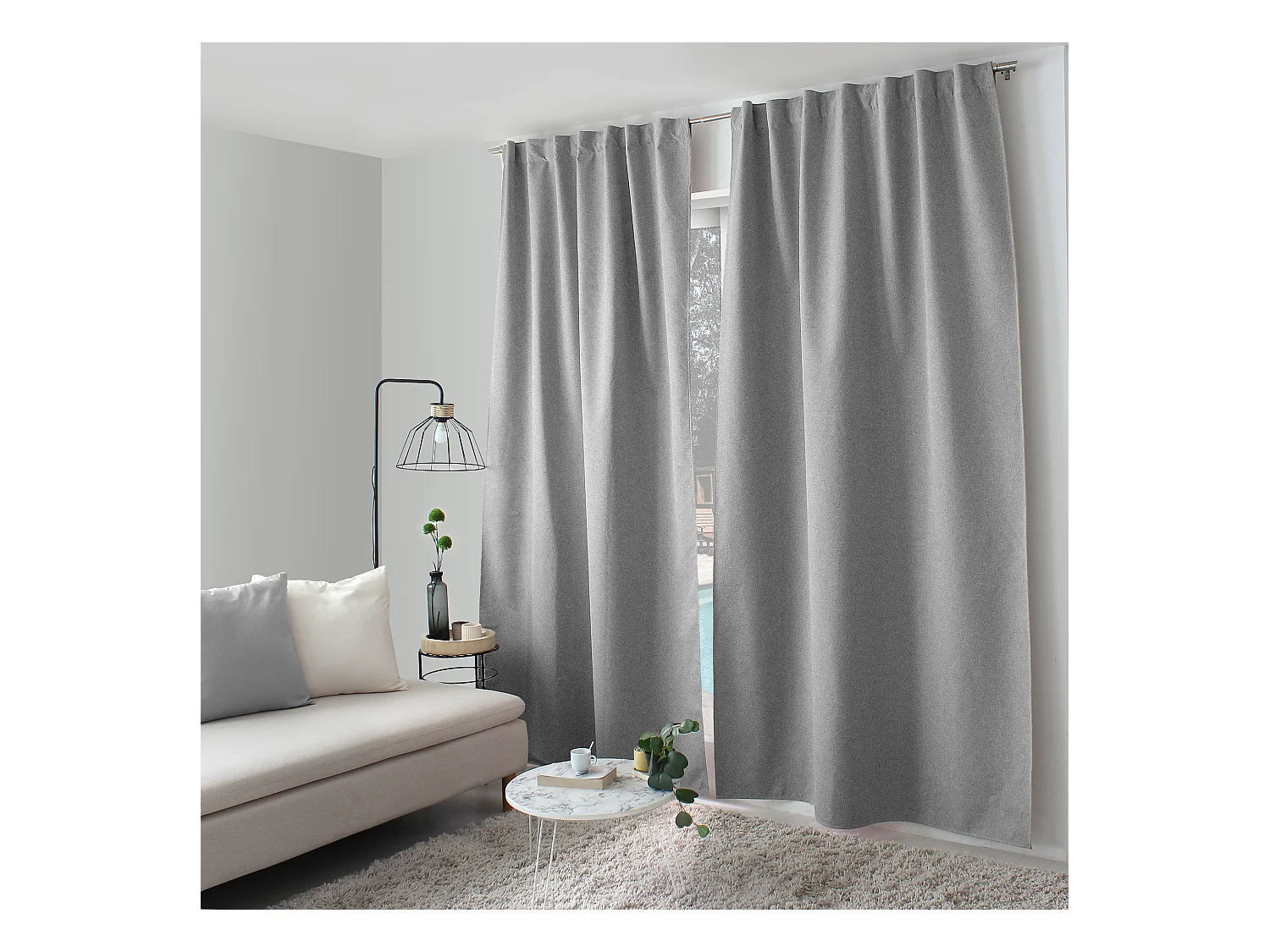 Lot de 2 Rideaux, 100% Occultant, 140x240cm, Gris Clair, Pattes Cachées, Collection Eclipse