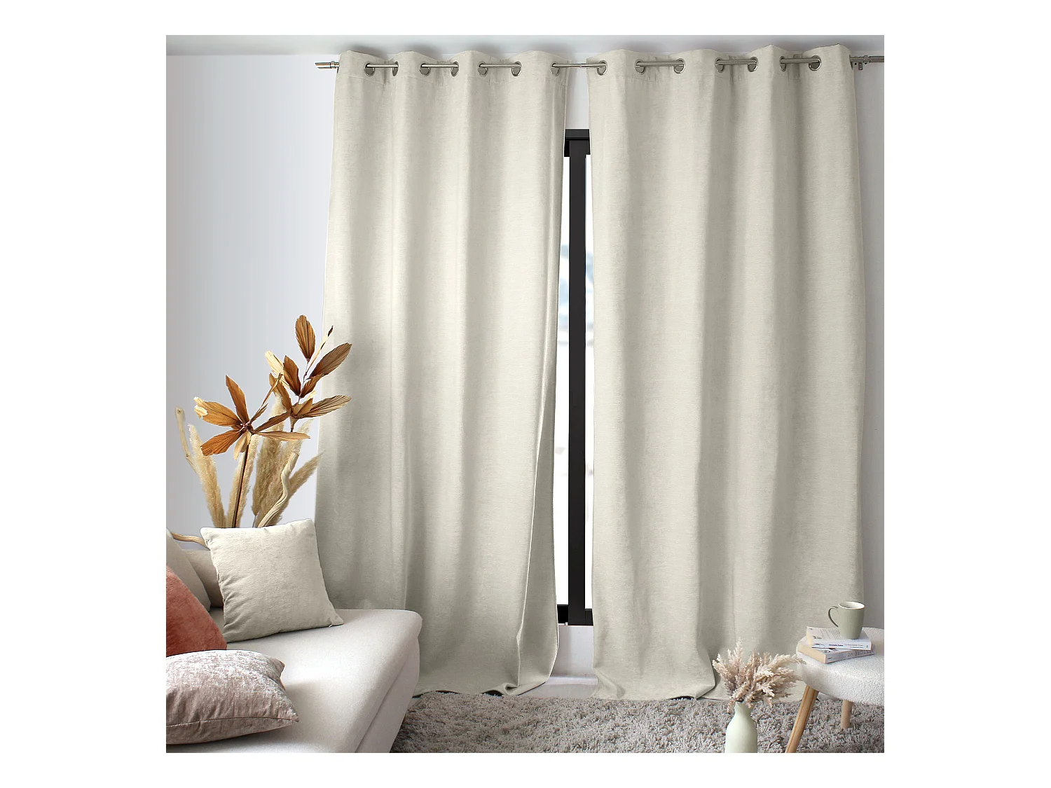 Set van 2 thermische gordijnen met zeilringen, ecru, hoog, 140x260cm, fluweel, Velvet Collectie