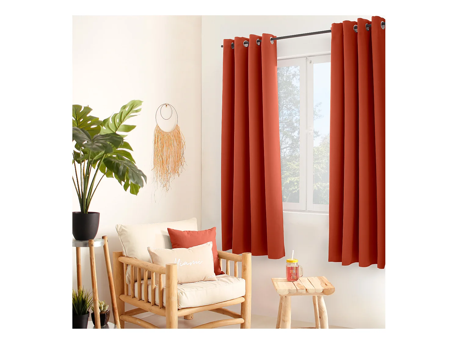 Lot de 2 rideaux occultant avec oeillets, terre cuite, 140x180cm, 100% polyester, collection Réglisse