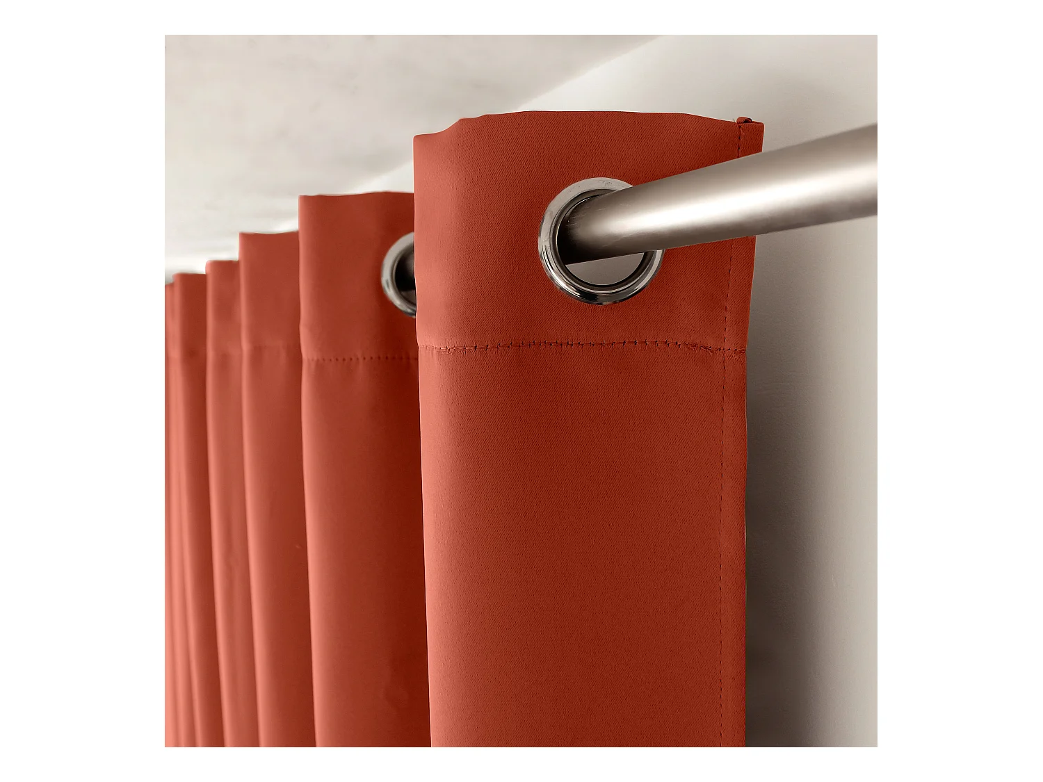 Set van 2 verduisterende gordijnen met zeilringen, terracotta, 140x180cm, 100% polyester, Reglisse collectie