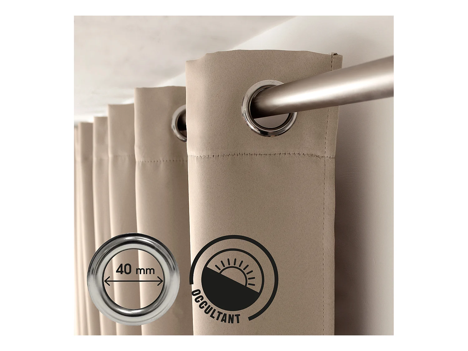 Set van 2 verduisterende gordijnen met zeilringen, terracotta, 140x180cm, 100% polyester, Reglisse collectie