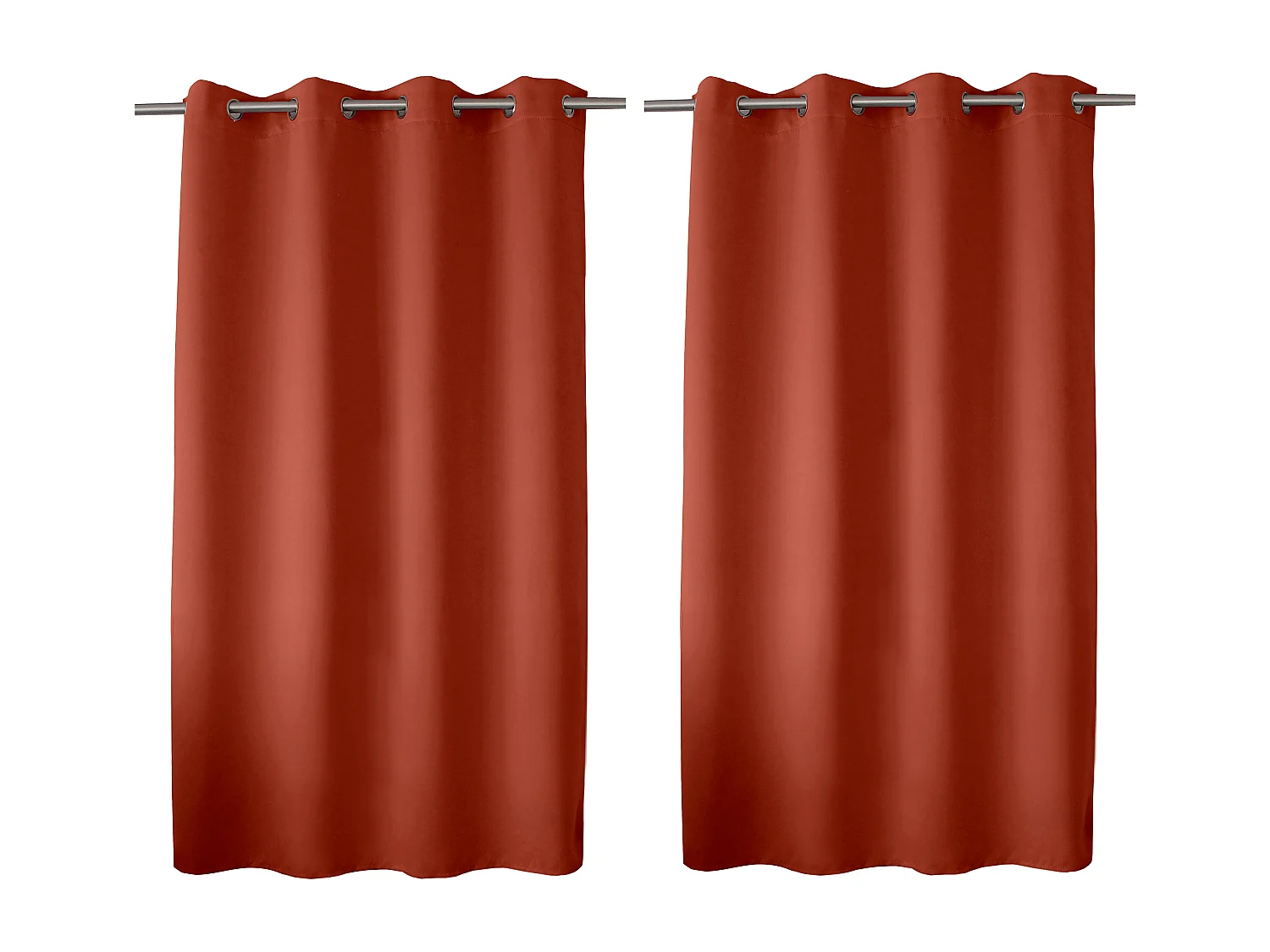 Set van 2 verduisterende gordijnen met zeilringen, terracotta, 140x180cm, 100% polyester, Reglisse collectie