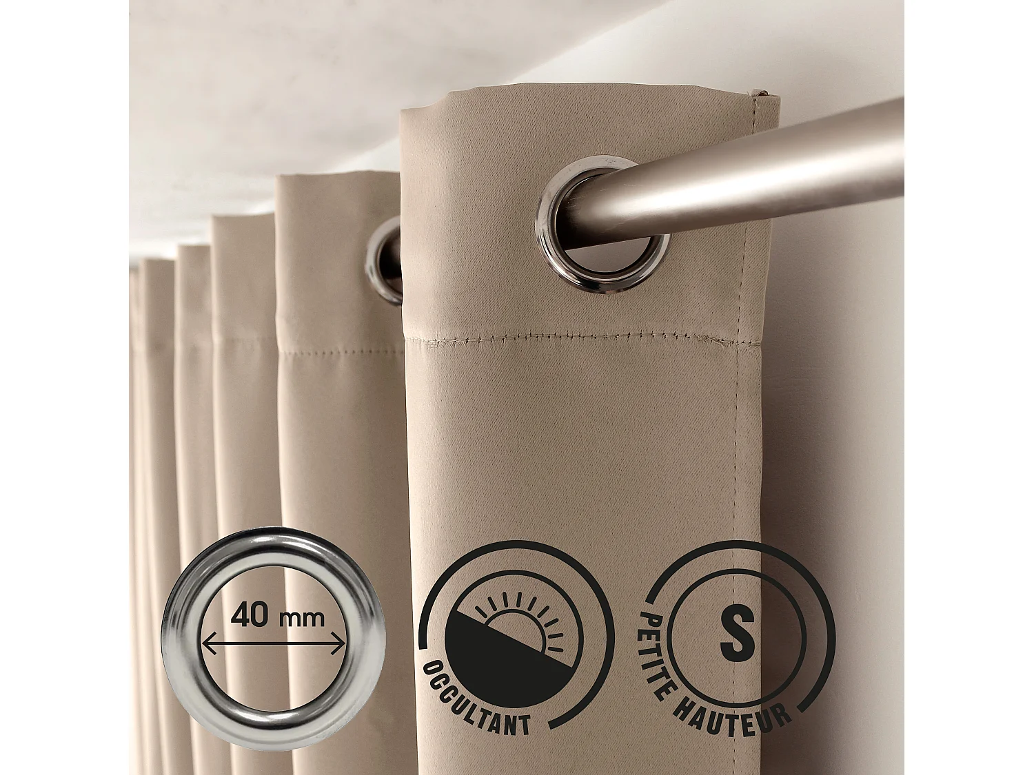 Set van 2 verduisterende gordijnen met zeilringen, terracotta, 140x180cm, 100% polyester, Reglisse collectie