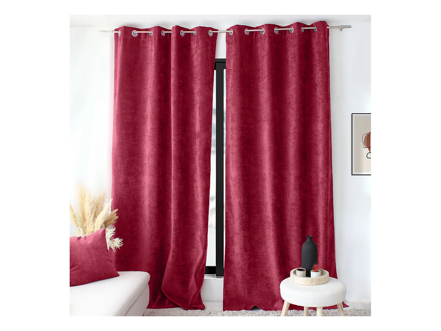 Lot de 2 Rideaux Thermique avec Œillets, Rouge Grenat, Grande Hauteur, 140x260cm, Velours, Collection Velvet