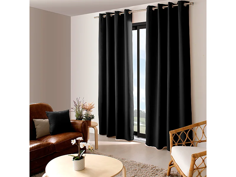 2 rideaux occultant à œillets, noir, 140x240cm, 100% polyester, collection Réglisse