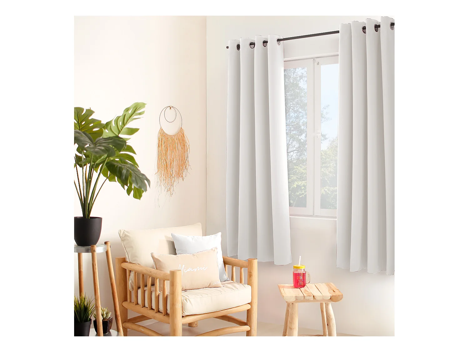 Set van 2 verduisterende gordijnen met zeilringen, wit, 140x180cm, 100% polyester, Reglisse collectie