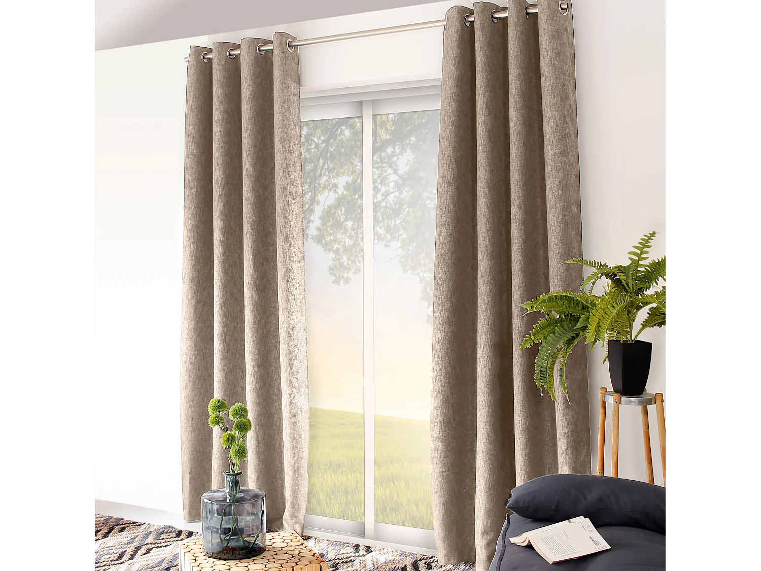 Rideaux Obscurcissant à Œillets, Beige chiné, 140x240 cm, Lot de 2, Collection Natté, CMADECO - Beige
