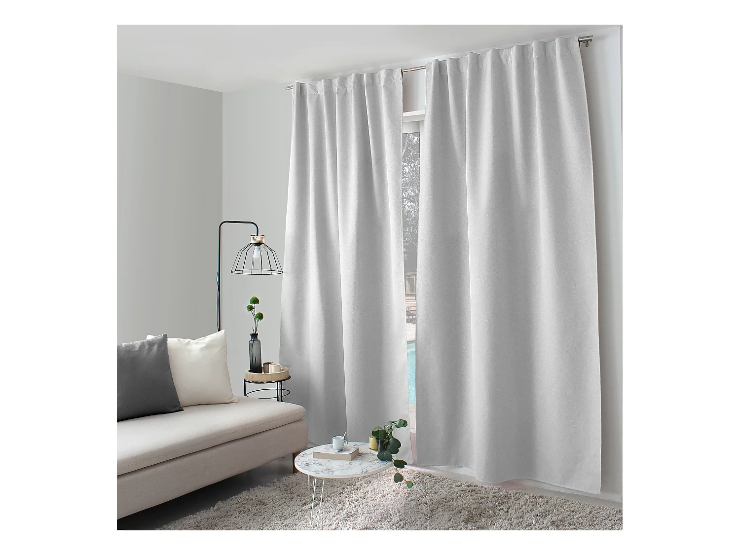 Lot de 2 Rideaux, 100% Occultant, 140x240cm, Blanc, Pattes Cachées, Collection Eclipse