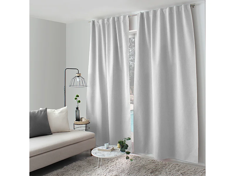 Lot de 2 Rideaux, 100% Occultant, 140x240cm, Blanc, Pattes Cachées, Collection Eclipse