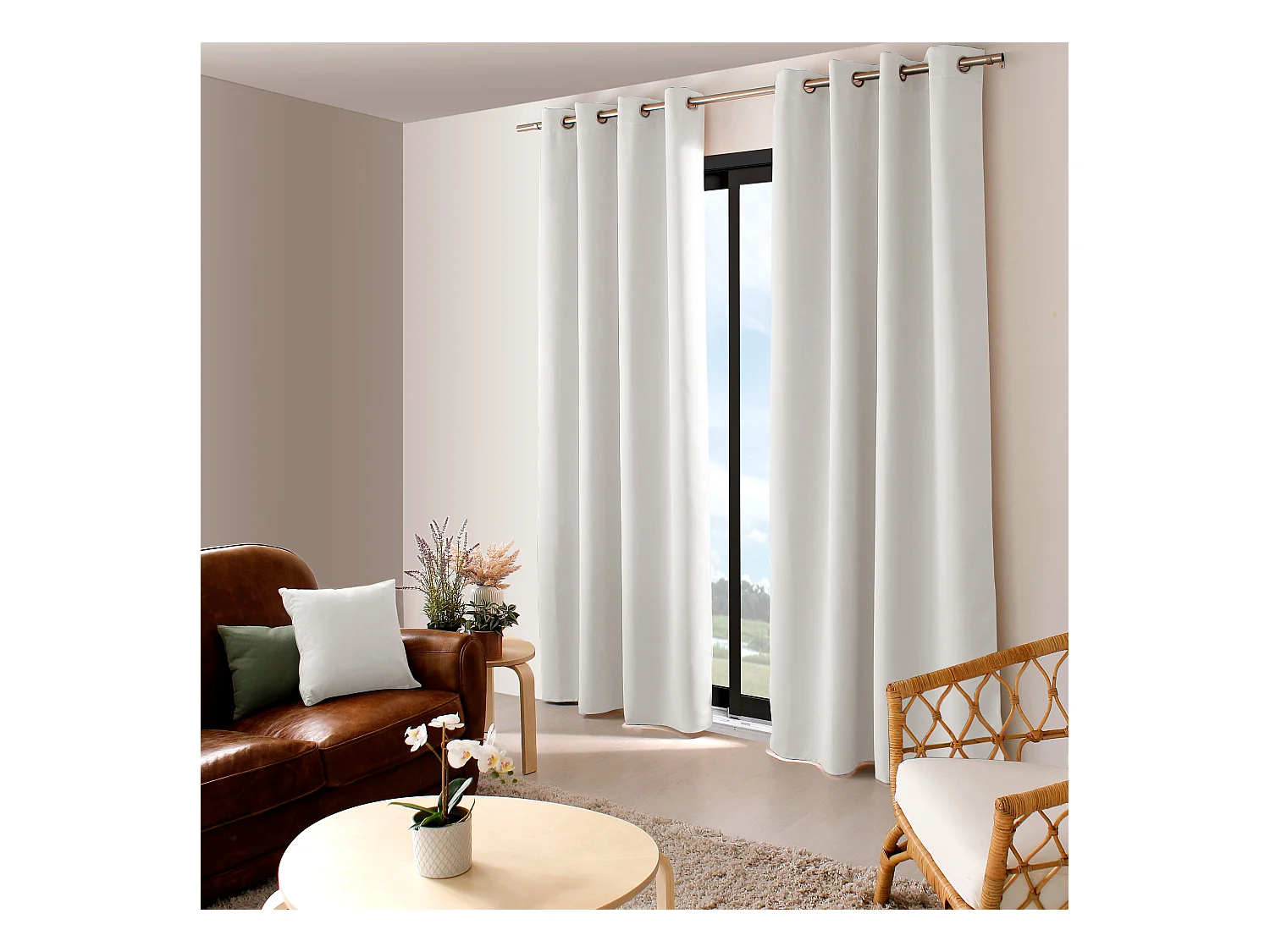 2 rideaux occultant à œillets, blanc glacial (gris clair), 140x240cm, 100% polyester, collection Réglisse