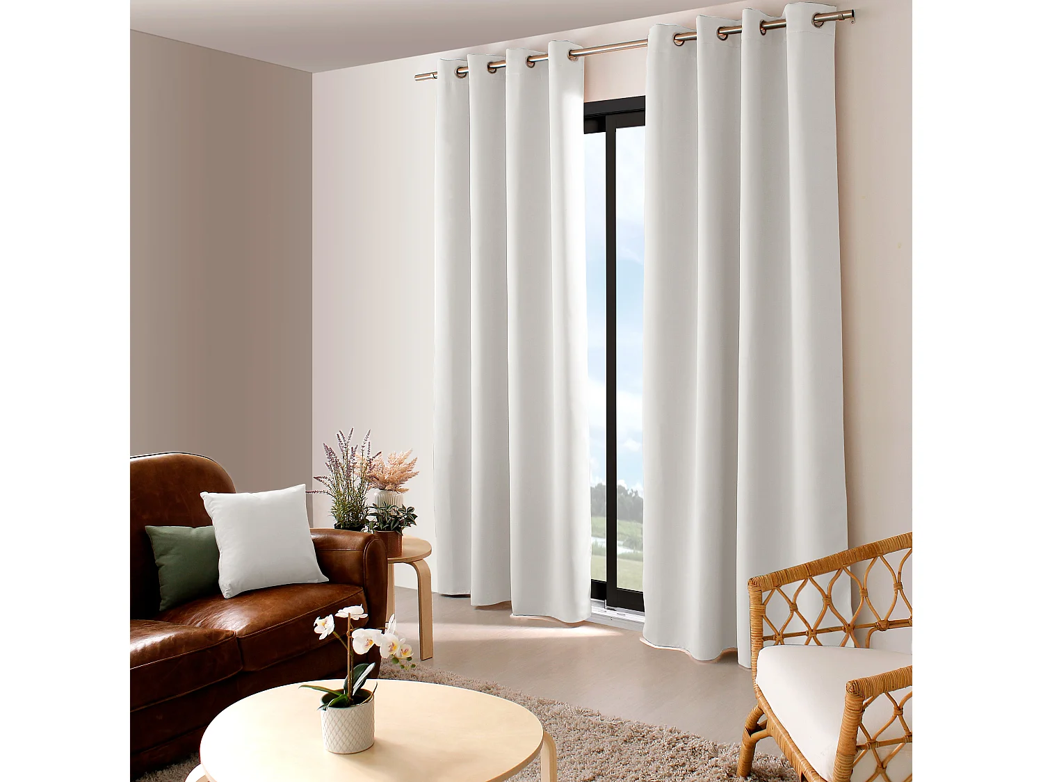 Lot de 2 Rideaux Occultant avec Œillets, Blanc Glacial (Gris Clair), 140x240cm, 100% polyester, Collection Réglisse, CMADECO - Blanc