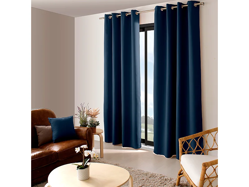 2 verduisterende gordijnen met oogjes, marineblauw, 140x240cm, 100% polyester, Reglisse collectie