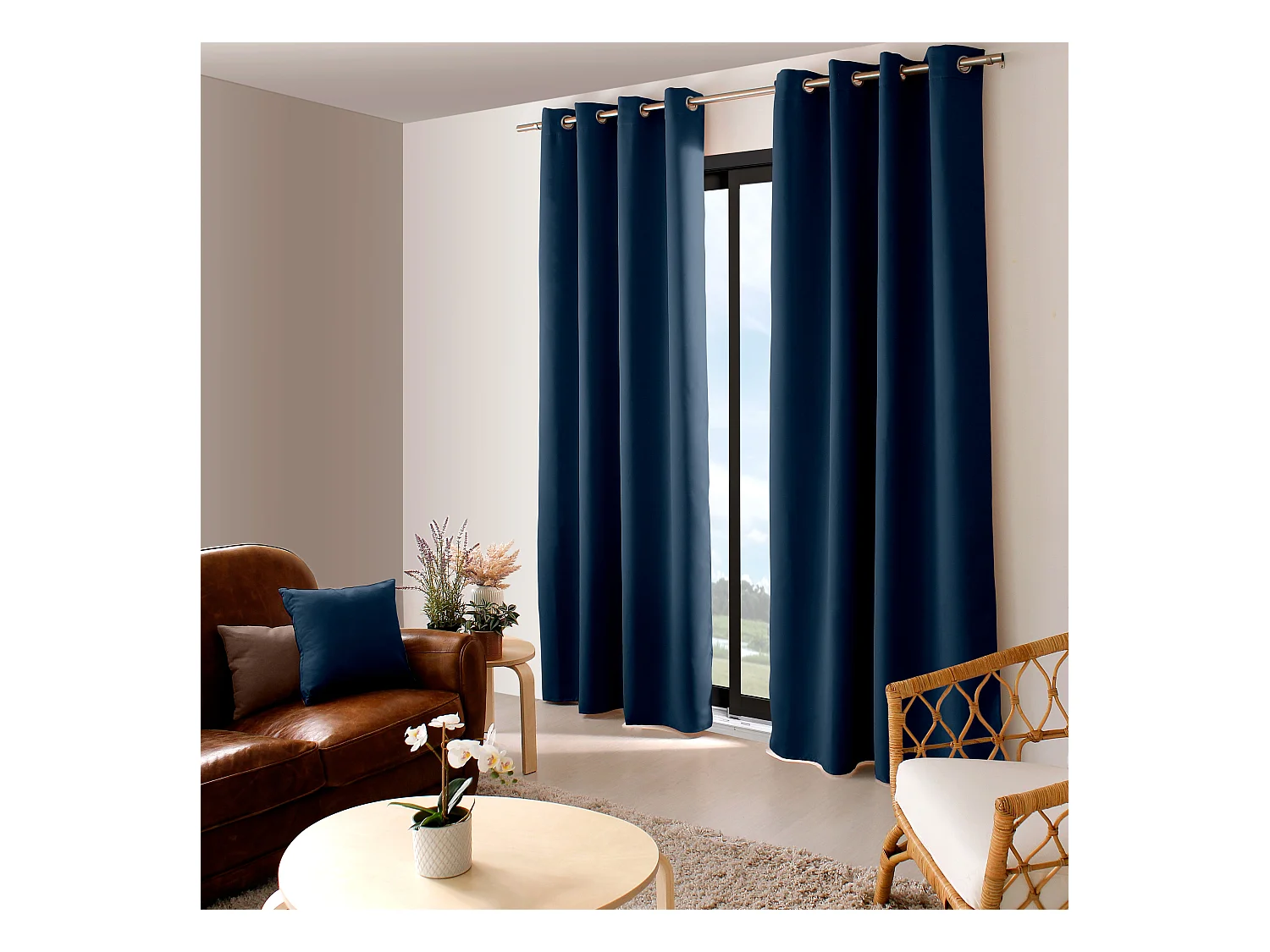 2 rideaux occultant à œillets, bleu marine, 140x240cm, 100% polyester, collection Réglisse