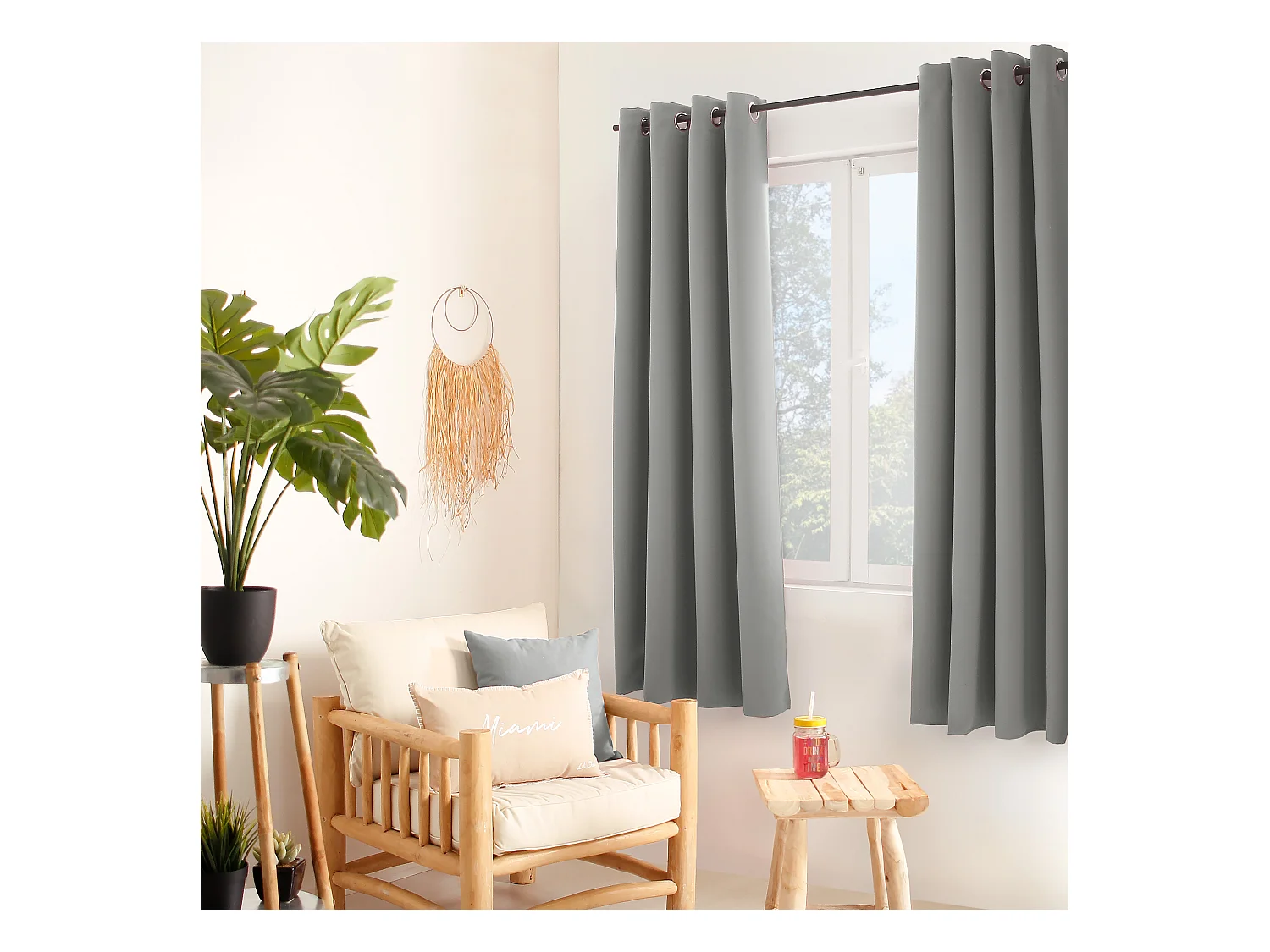 Lot de 2 rideaux occultant avec oeillets, gris, 140x180cm, 100% polyester, collection Réglisse