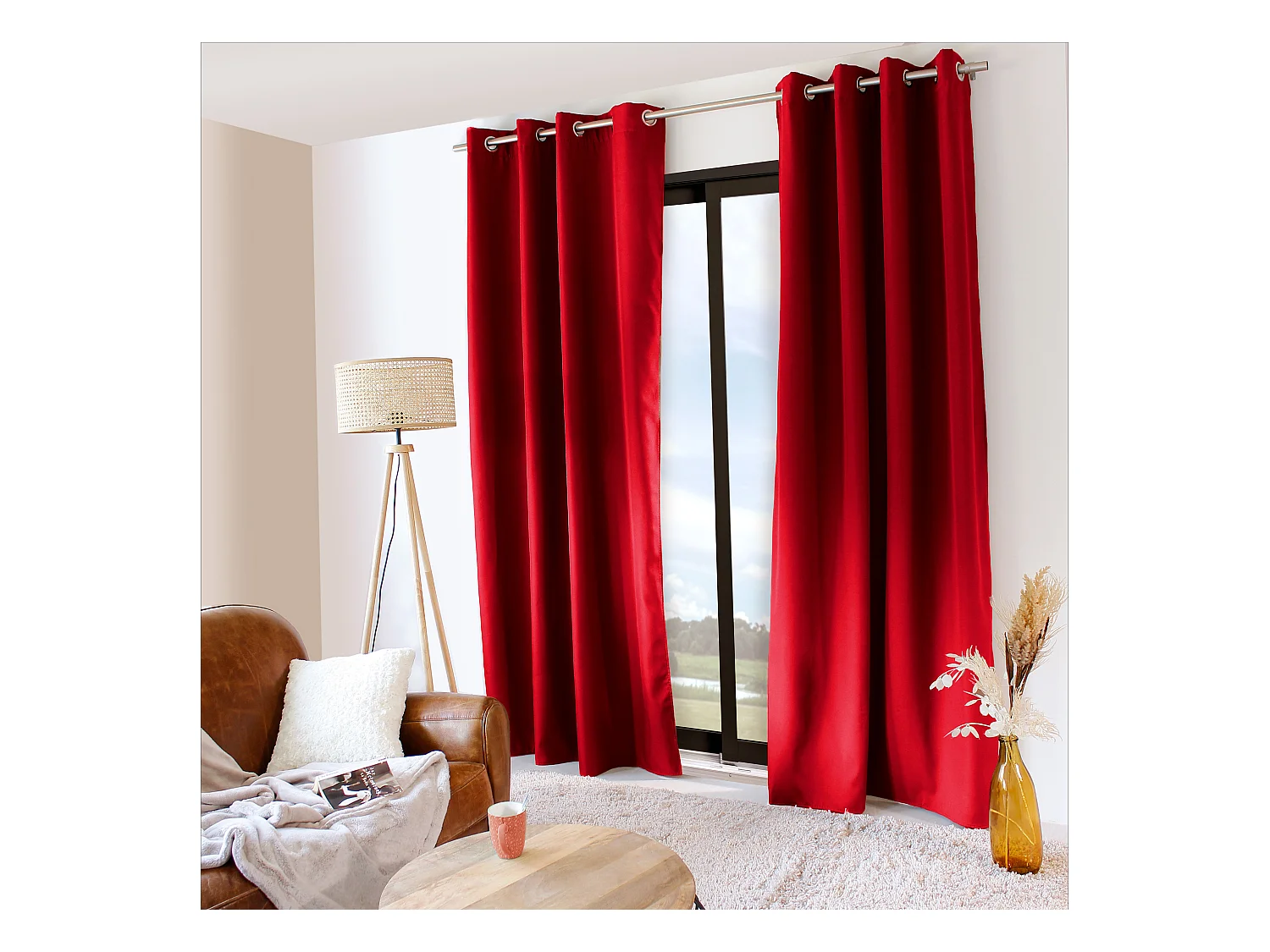 Lot de 2 rideaux thermique avec oeillets, rouge, 135x240cm, collection Glacier