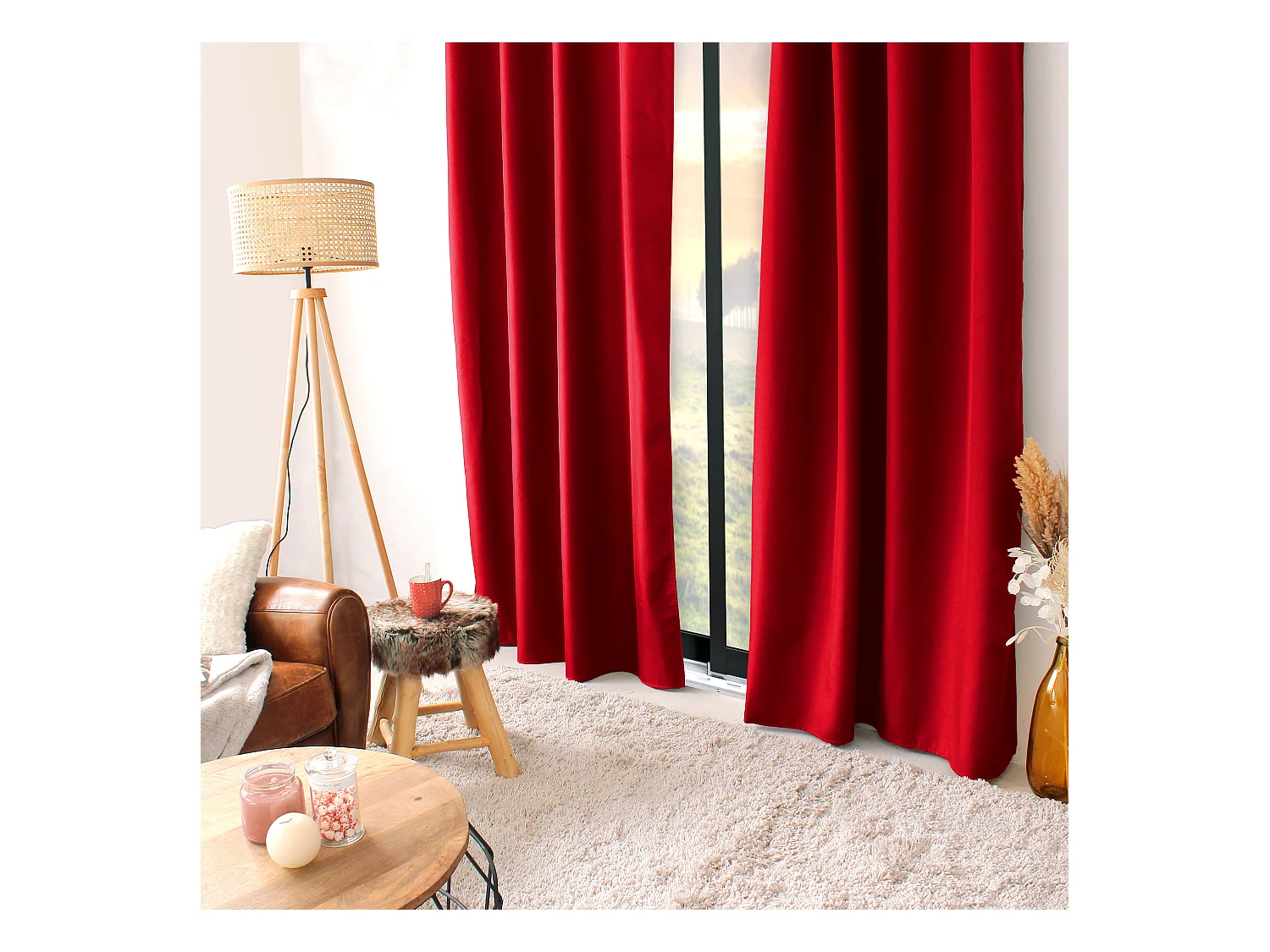Lot de 2 rideaux thermique avec oeillets, rouge, 135x240cm, collection Glacier