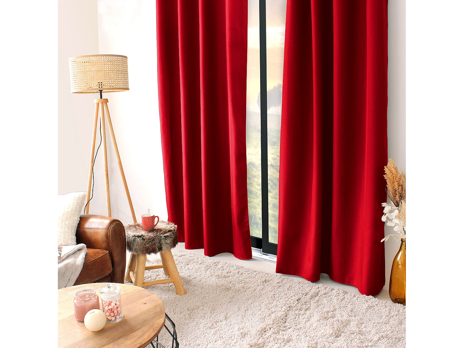 Lot de 2 rideaux thermique avec oeillets, rouge, 135x240cm, collection Glacier