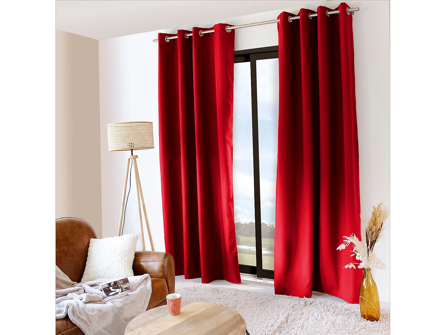 Lot de 2 rideaux thermique avec oeillets, rouge, 135x240cm, collection Glacier