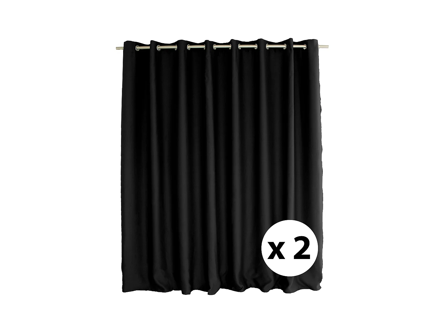 Lot de 2 Rideaux Occultant avec Œillets, Noir, Grande largeur, 300x240cm, 100% polyester, Collection Réglisse
