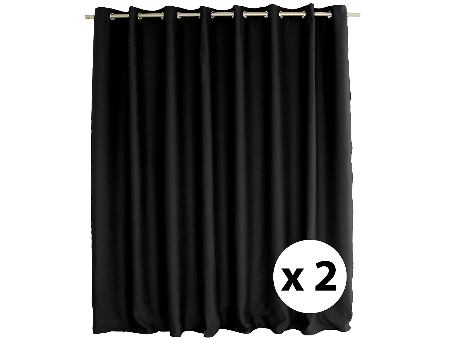 Set van 2 verduisterende gordijnen met zeilringen, zwart, grote breedte, 300x240cm, 100% polyester, Réglisse Collectie