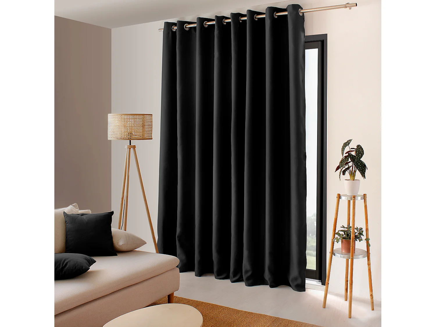 Set van 2 verduisterende gordijnen met zeilringen, zwart, grote breedte, 300x240cm, 100% polyester, Réglisse Collectie
