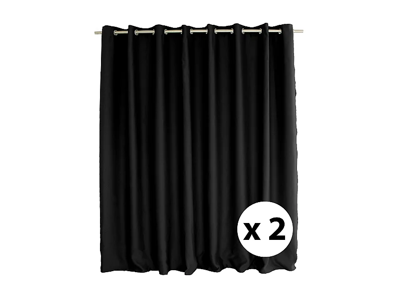 Lot de 2 Rideaux Occultant avec Œillets, Noir, Grande largeur, 300x240cm, 100% polyester, Collection Réglisse