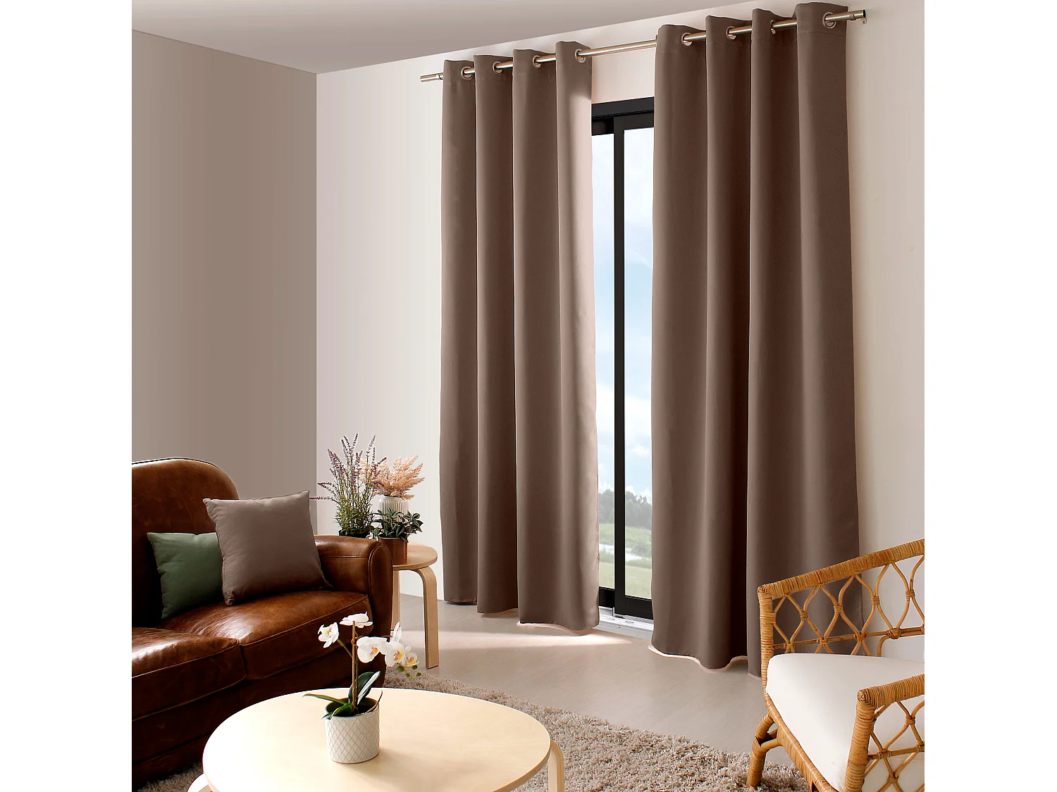 Lot de 2 Rideaux Occultant avec Œillets, Marron Vison, 140x240cm, 100% polyester, Collection Réglisse, CMADECO - Marron