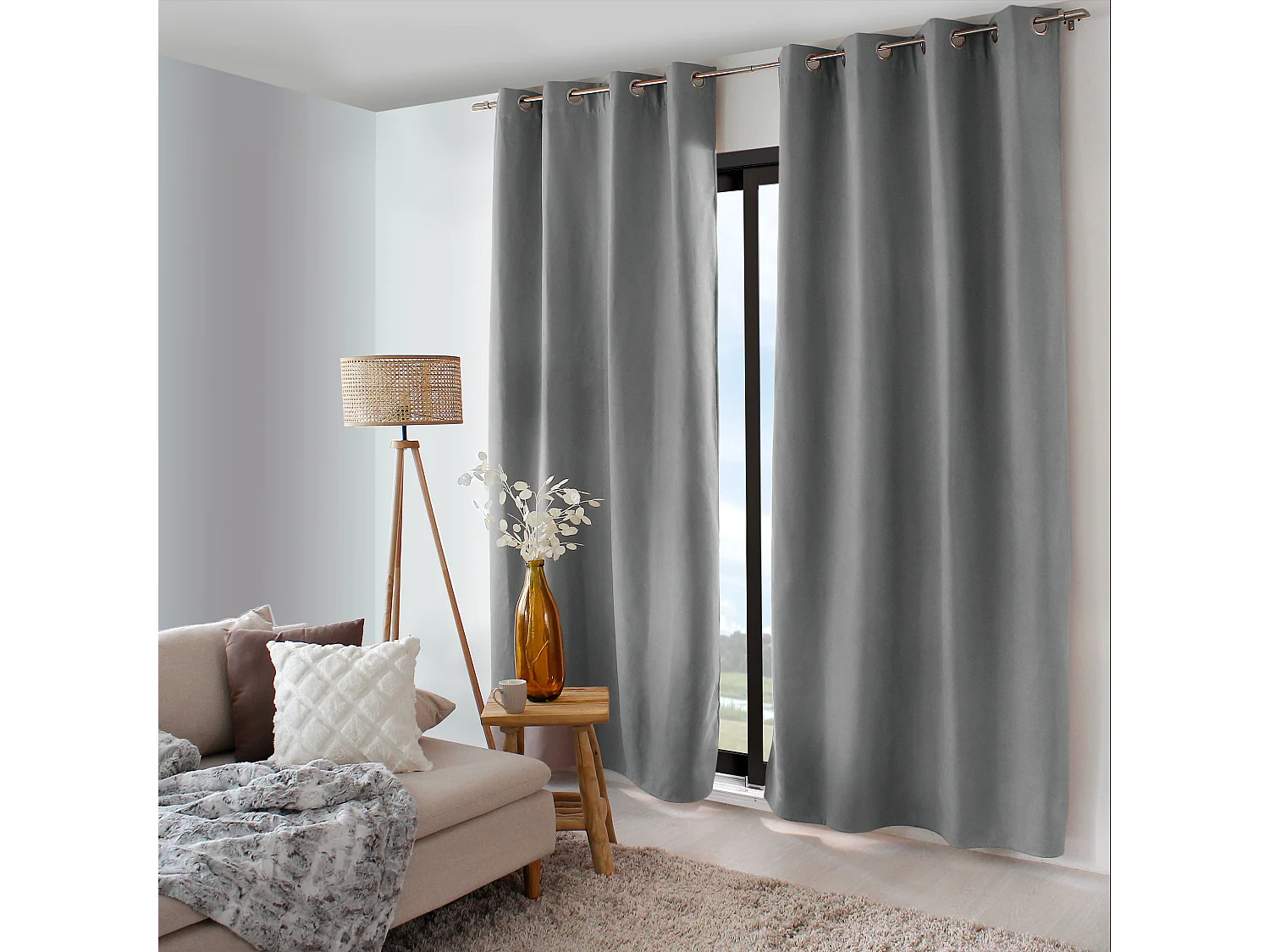 2 thermische gordijnen met oogjes, betongrijs, 135x240cm, fleece voering, collectie Nordica