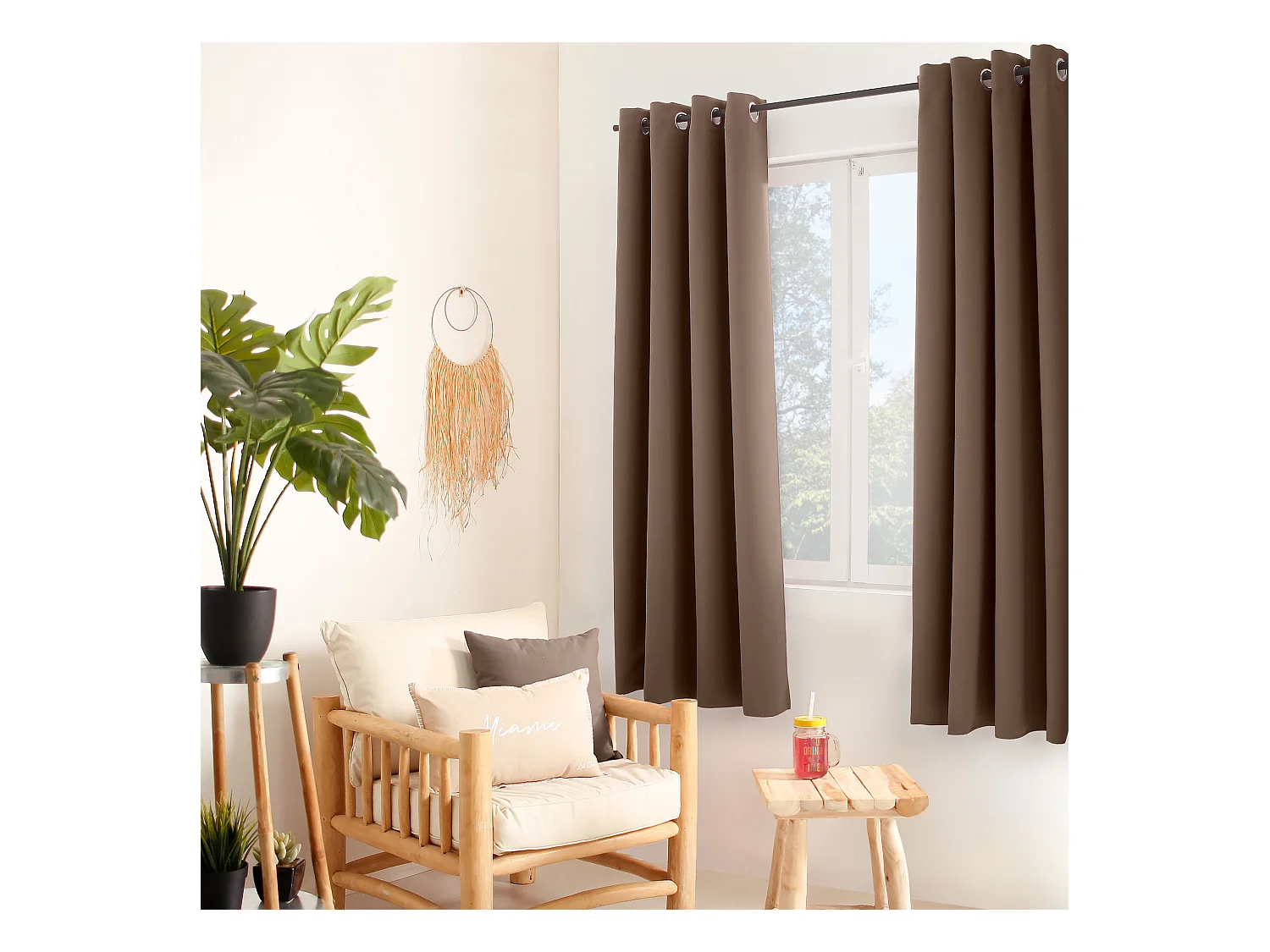 Lot de 2 rideaux occultant avec oeillets, marron vison, 140x180cm, 100% polyester, collection Réglisse